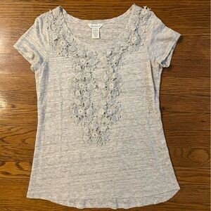 Sundance Gray Lace Detail Linen Top